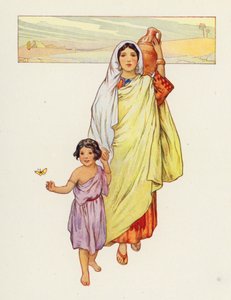 Hagar a Izmael odešli na poušť (barevná litografie) od Harry George Theaker