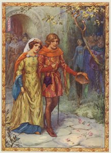 "Vzal si dámu z vysokého rodu", Příběh Gamelyn (barevná litografie) od Harry George Theaker