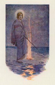 Ježíš stál na břehu (barevná litografie) od Harry George Theaker
