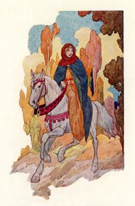 Princezna Guinevera na koni (barevná litografie) od Harry George Theaker
