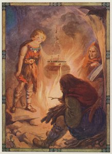 "Našla vše, jak má být", Taliesin (barevná litografie) od Harry George Theaker