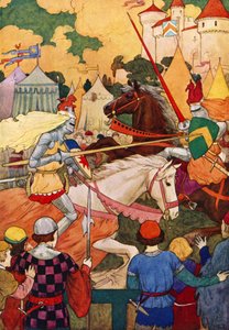 První turnaj sira Lancelota (barevná litografie) od Harry George Theaker