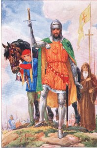 Velmistr z Alicantary a poustevník (z knihy Velmistr z Alicantary), ilustrace z knihy "Příběhy z Alhambry", asi 1940 (barevná litografie) od Harry George Theaker