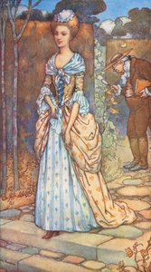 The Kinght And The Lady, Legenda o vládě královny Anny (barevná litografie) od Harry George Theaker