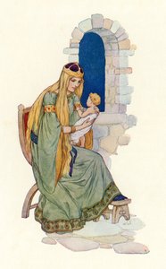 Královna s malým Lancelotem (barevná litografie)