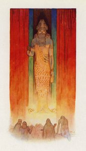 Hlavním bohem Filištínů byl bůh ryb (barevná litografie). od Harry George Theaker