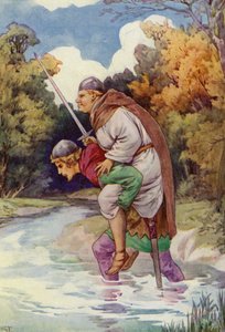 Mnich ho svou velkou vahou donutil vrčet (barevná litografie) od Harry George Theaker