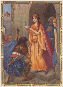 "The lady of Loch Awe", žeton (barevná litografie) od Harry George Theaker