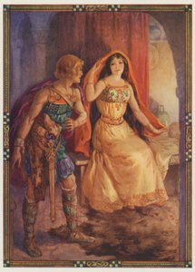 "Dáma si odkryla tvář", The Loathly Lady and the Gallant Knight (barevná litografie)