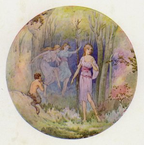 Lesní nymfy, které tančily v záři slunce a měsíce (barevná litografie) od Harry George Theaker