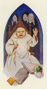 Říká se, že opat Hugo zuřil hněvem (barevná litografie). od Harry George Theaker