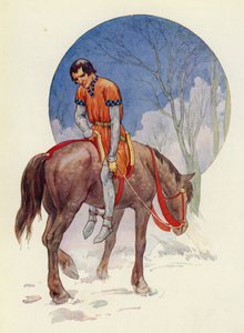 Guy tedy odjel čelem k nim, nohy pevně přivázané pod koněm (barevná litografie). od Harry George Theaker