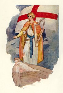 Pod křížem stál muž a hleděl (barevná litografie) od Harry George Theaker