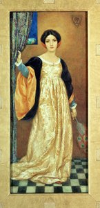Žena s pavím vějířem (akvarel) od Harry George Theaker