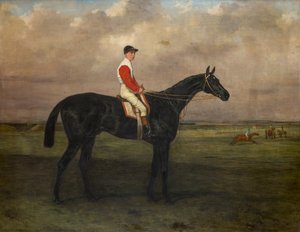 Chippendale-A dostihový kůň s žokejem na dostihovém závodišti Newmarket, kolem roku 1874 (olej na plátně) od Harry Hall