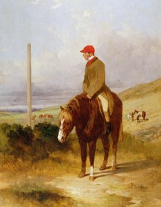 Nat Flatman (1810-60) na svém poníkovi před začátkem 1844 Chesterfield Stakes, 1844