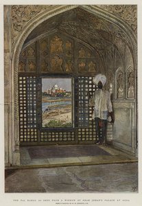 Taj Mahal, jak je vidět z okna paláce Shah Jehan v Agra