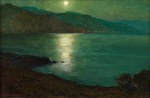 Moonlight - The Lights of Ventimiglia (olej na plátně položeném na palubě)