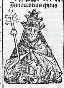 Portrét papeže Inocence IV. (1195 - 1254) v Liber chronicarum od Hartmanna Schedela Norimberk 1497