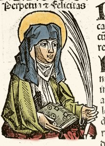 Zastoupení svatého Perpetua, mučednická smrt v Kartágu. xylografie Hartmanna Schedela "" Kroniky Norimberku "" 1493. od Hartmann Schedel