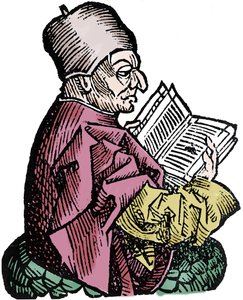 Historik a teolog Beda Ctihodný (673-735) (Beda Venerabilis). Xylografie „kronik Norimberku“ od Hartmanna Schedela