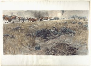 Měsíc při sklizni, asi 1918 (uhel a akvarel, pastel na papíře)
