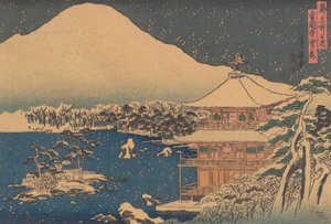 Kinkakuji viděný v Falling Snow, polovina 19. století.