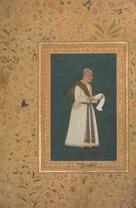 Portrét Mulla Muhammad Khan Vali z Bijapuru, folio z alba Shah Jahan, obdélník: ca. 1620