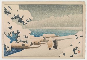 Sníh v Hashidate (Yuki no hashidate), ze série Souvenirs of Travel II (Tabi miyage dai nishū) od Hasui Kawase