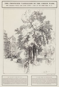 Navrhovaný vandalismus v Green Park, Londýn (litho)