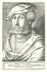 Autoportrét Heinricha Aldegrevera, německého malíře a rytce (rytina) od Heinrich (after) Aldegrever