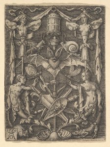 Design pro kandelábrovou grotesku s netopýrem uprostřed, 1550. od Heinrich Aldegrever