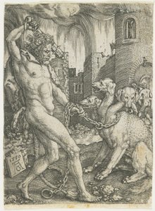 Herkules spoutává Cerbera, 1550 od Heinrich Aldegrever