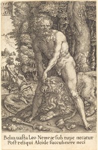 Hercules zabíjející lva z Nemea od Heinrich Aldegrever