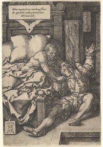 Soudce Herkinbald podřezává hrdlo svému synovci, 1553. od Heinrich Aldegrever