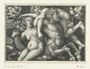 Ornament s tritonem a dvěma nereidami od Heinrich Aldegrever