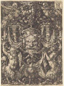 Ornament s maskou, orel mezi satyry dole od Heinrich Aldegrever