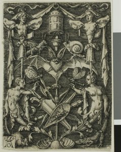 Ornamentální design s netopýrem uprostřed od Heinrich Aldegrever