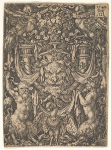 Ornamentální design s maskou a orlem mezi dvěma fauny dole, 1549. od Heinrich Aldegrever