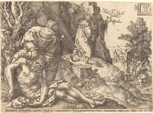 Milosrdný Samaritán sloužící poutníkovi, 1554. od Heinrich Aldegrever