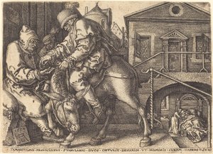 Dobrý Samaritán platící za ubytování cestovatele, 1554. od Heinrich Aldegrever