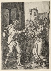 Příběh Lota: Lot vítá anděly od Heinrich Aldegrever