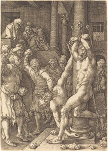 Dva starší ukamenovaní lidmi, 1555. od Heinrich Aldegrever