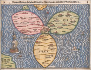 Mapa světa s jetelovými listy z roku 1581, Heinrich Buenting