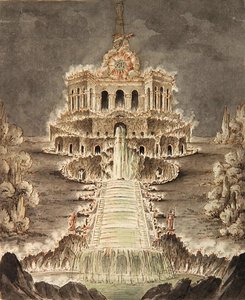 Sketch of the Octagon Illuminated (tužka, pero a akvarel na papíře) od Heinrich Christoph Jussow