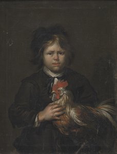 Farmářský chlapec s kohoutem