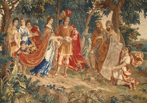 Založení Kartága: detail ukazující plán města předložený Dido od Heinrich II Reydams