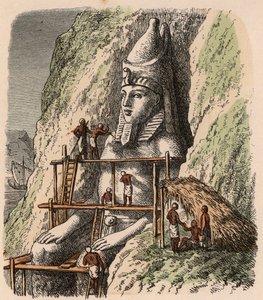 Starověký Egypt: Řezba sochy chrámu v Abú Simbelu, 1866 od Heinrich Leutemann