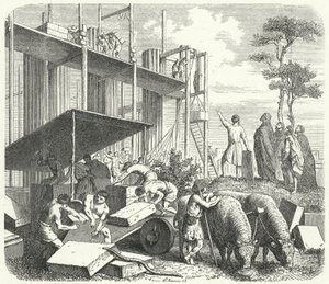 Stavba chrámu na kopci Aventine, Řím (rytina) od Heinrich Leutemann