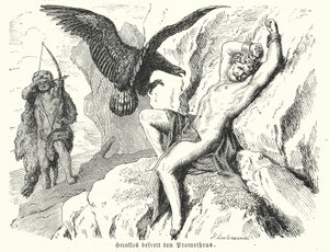 Héraklés osvobozující Prométhea (rytina) od Heinrich Leutemann
